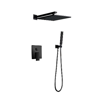Cross border exclusive supply of copper Nordic cold wind black wall mounted flush shower set bathroom shower